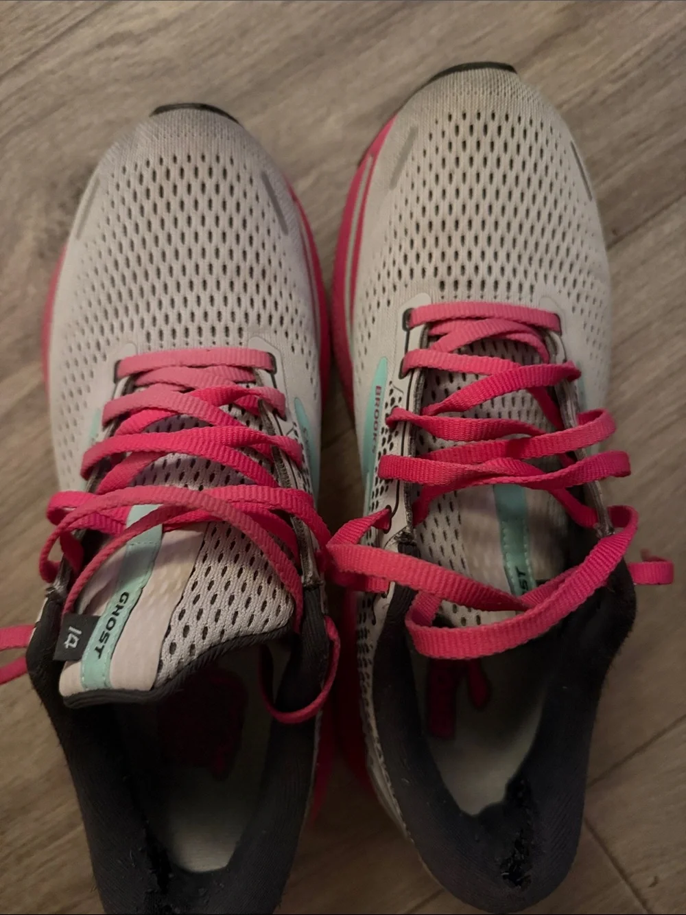 Brooks Women’s Ghost 14 Running Shoes - Light Gray with Pink and Aqua